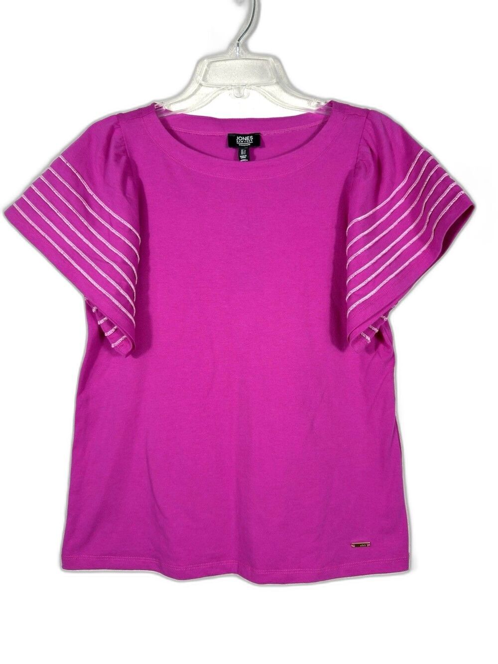 Jones New York Signature Flutter Sleeve Knit Top Small Women Bright Orchid Pink